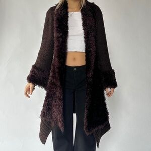 Faux Fur Trim Cardigan Y2K Penny Lane Cashmere